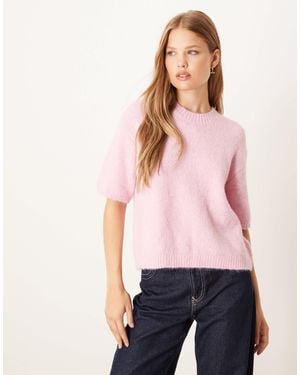 Gina Tricot Short Sleeve Crew Neck Midweight Knitted Top - Pink