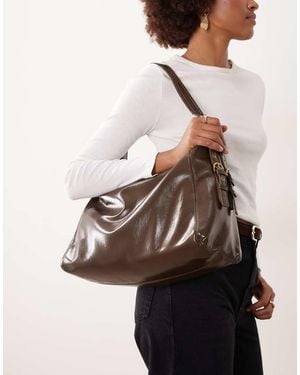 Mango Large Shoulder Bag With Buckle Detailing - Brown