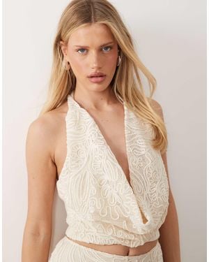 ASOS Textured Halter Neck Drape Top - Natural