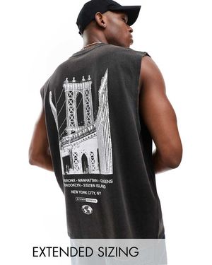 ASOS Canotta Oversize Slavato Con Stampa Di Città Sul Retro - Nero