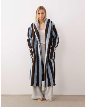 Threadbare Lange Gestreepte Badjas - Bruin