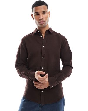 Only & Sons Linen Mix Long Sleeve Shirt - Brown
