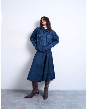 Topshop Jupe femme en coton bleu A-Line zippée Taille 10