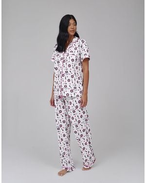 Loungeable Make Up Shirt And Trouser Pj Set - White
