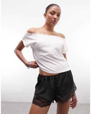 Monki – shorts aus satin und spitze - Weiß