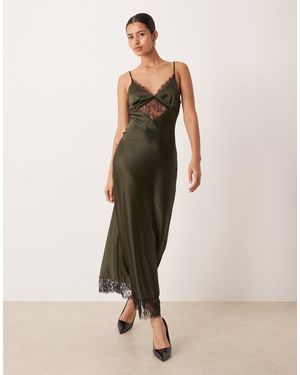 Gina Tricot Satin Lace Maxi Dress - Natural