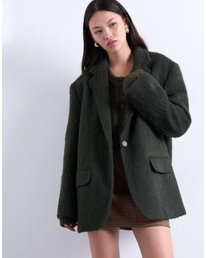 TOPSHOP Longline Brushed One Button Wool Blend Blazer Coat - Black