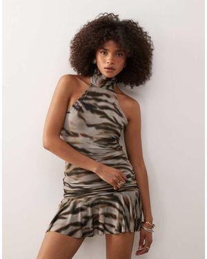 Collusion Halter Neck Micro Mini Flippy Dress - Multicolour