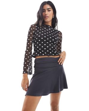 Daisy Street Slinky Jersey Ruched Asymmetric Mini Skirt - Blue
