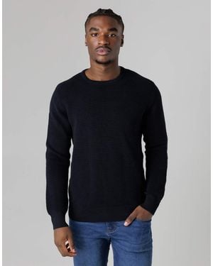 French Connection Cotton Ottoman Crew Neck Striped Knit Jumper - Blue