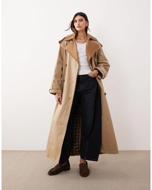 ARRANGE Two Tone Lapel Double Breasted Trench Coat - Natural