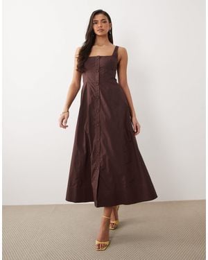 Forever New Robe patineuse mi-longue boutonnée à détail corset - Marron