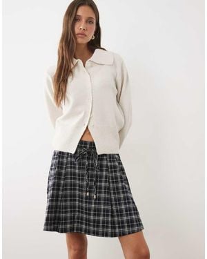 Threadbare Minifalda De Traje Plisada Con Estampado A Cuadros - Blanco