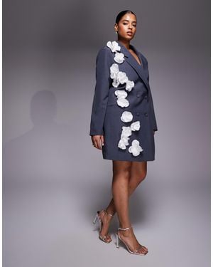 ASOS Curve Blazer Dress With 3d Floral Detail - Blue