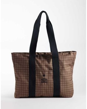 Umbro Checked Canvas Tote Bag - Brown