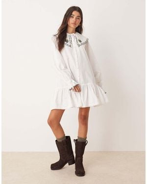 Miss Selfridge Embroidered Collar Mini Dress - Natural