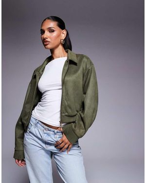 Aria Cove Faux Suede Collared Cropped Bomber Jacket - Grey