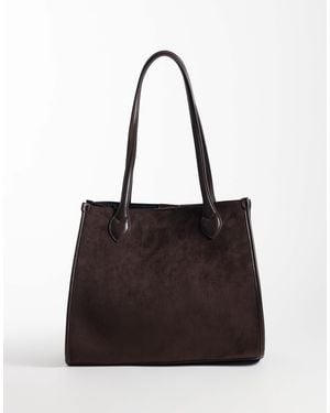 New Look Mixed Suedette Tote Bag - Black