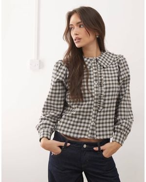 Reclaimed (vintage) Boxy Shirt With Peter Pan Collar And Ruffle - Grey