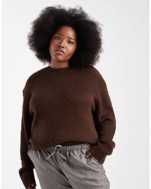 Renee Studio Plus Exclusive Fluffy Knit Oversized Drop Shoulder Crew Neck Sweater - Brown