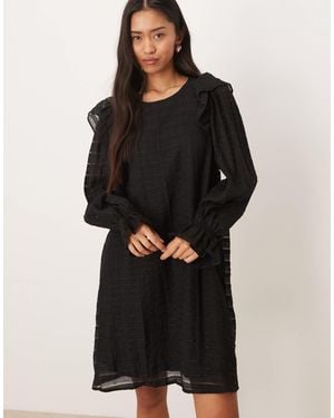 Jdy Ruffles Detail Textured Mini Dress - Black