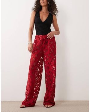 ASOS Lace Wide Leg Trouser - Red