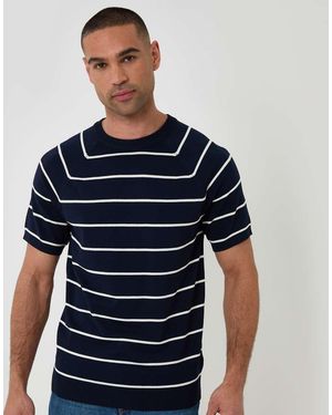 Threadbare Textured Stripe Knitted T-Shirt - Blue