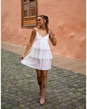 South Beach X Misha Grimes Broderie Tiered Mini Beach Dress - Green