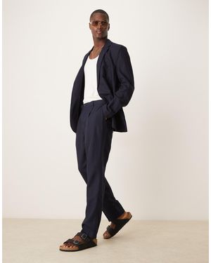 Mango – slim fit leinenmix-hose - Blau