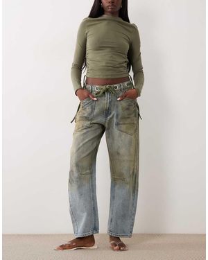 Lioness Rush Hour Straight Leg Tie Detail Jeans - Natural