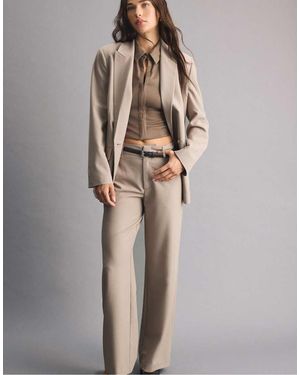 Stradivarius Flowing Straight-leg Smart Trousers With Belt - Brown