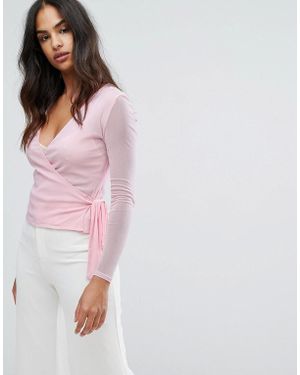Warehouse Mesh Wrap Top - Pink