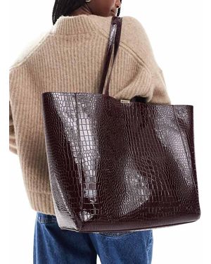 New Look Bolso Tote Burdeos Efecto Piel De Cocodrilo De -Rojo - Marrón
