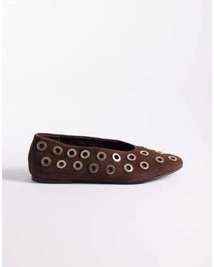 ASOS Lock Premium Eyelet Detail Round Toe Ballets - White