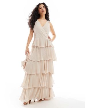 TFNC London Bridesmaids Chiffon Tiered Maxi Dress - Natural