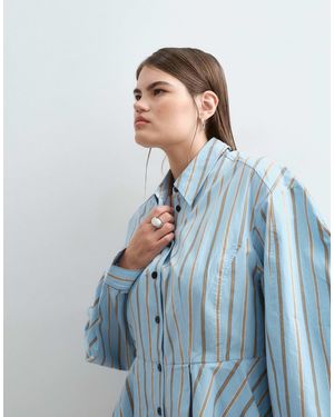ARRANGE Curve Structured Collared Peplum Shirt With Contrast Buttons - Blue