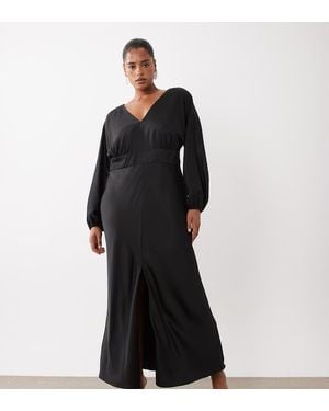 Forever New Satin V Neck Batwing Slit Front Maxi Dress - Black