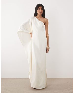 Six Stories Satin One-shoulder Draped Bias Maxi Dress - Natural