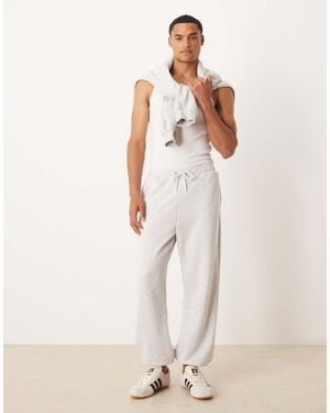 ASOS Joggers Gris Jaspeado De Corte Tapered De Tejido De Rizo De - Blanco