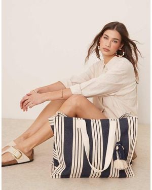 Accessorize Large Striped Beach Tote Bag - Natural