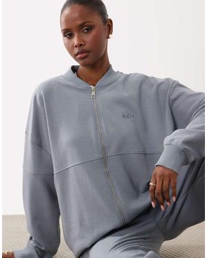 Kaiia Chaqueta Extragrande Con Cremallera De Tejido Interlock Premium Rico En Algodón Premium De (Parte De Un Conjunto) - Gris