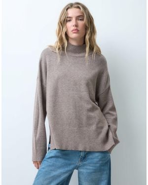 ONLY Pull coupe carrée à col montant beige - Gris
