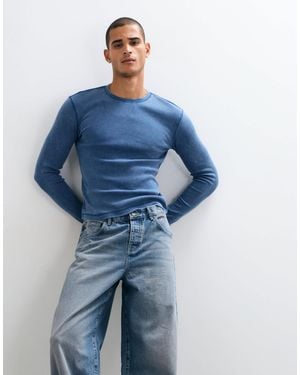 Weekday Slim Fit Long Sleeve Rib T-Shirt - Blue