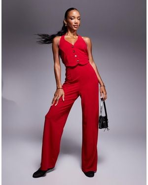 River Island Halterneck Waistcoat Jumpsuit - Red