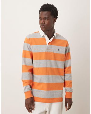 Polo Ralph Lauren Icon Logo Long Sleeve Stripe Rugby Shirt - Orange