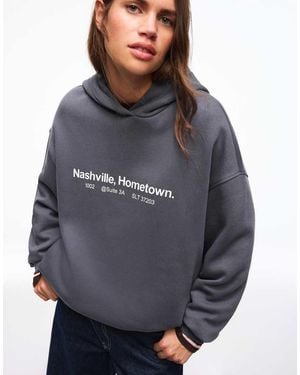 Bershka Printed Hoodie - Grey