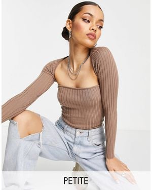 Missguided Ribbed Crop Shrug & Top Set - Brown