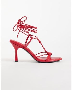 ASOS Sandalen Met Hak, Knoopdetail En Strikbanden Aan De Benen - Roze