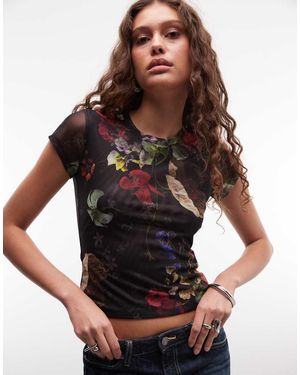 AllSaints Ellie Mesh Short Sleeve Floral Top - Brown