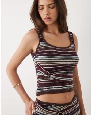 Motel Feraya Stripe Crop Top - Black
